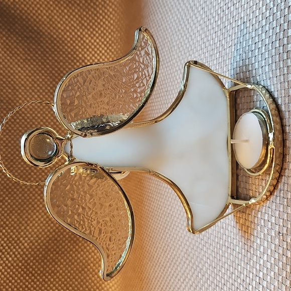 Stained Glass Angle Tealight Holder Large Irrodecent Gold Frame Crystal - Flawed - Picture 4 of 7